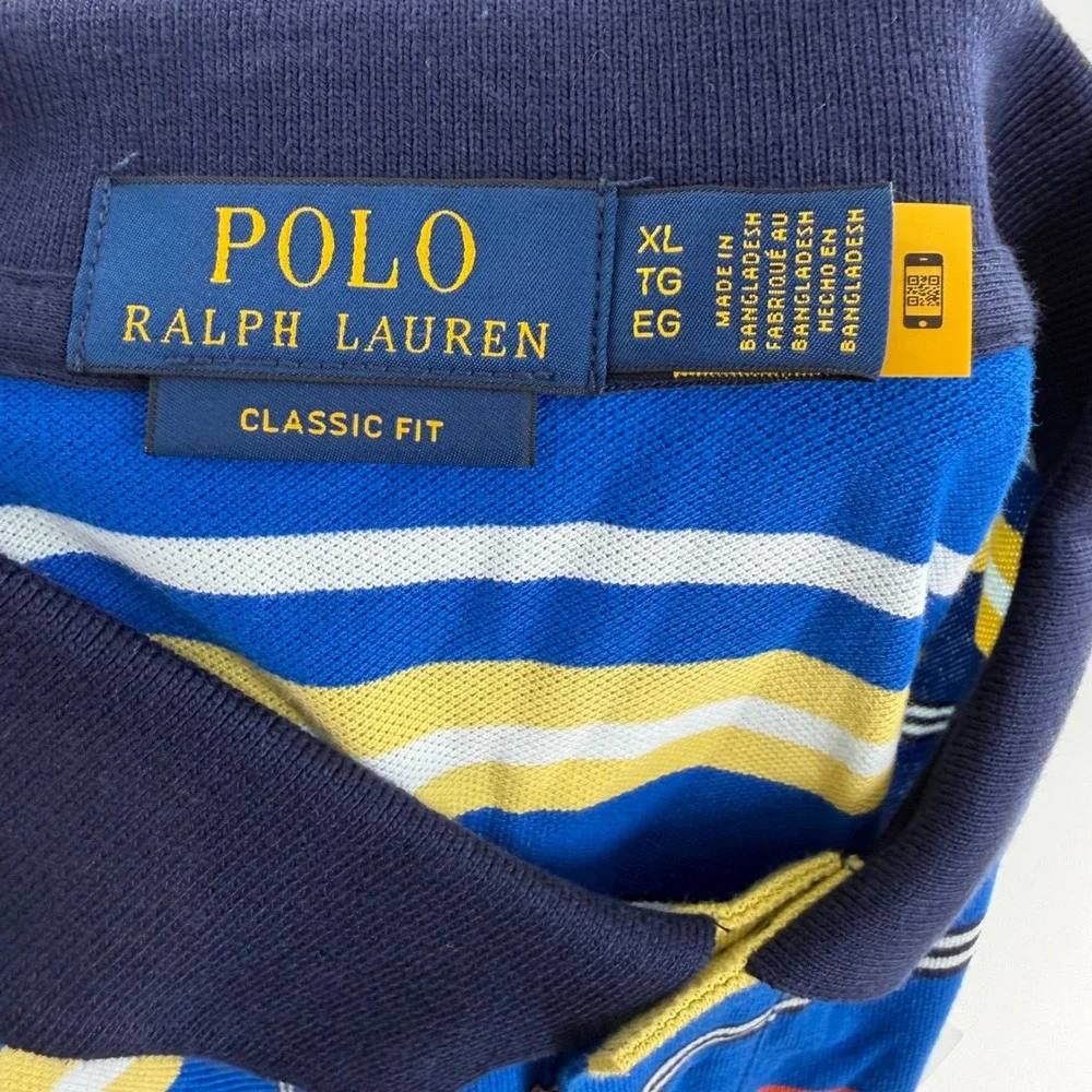 Polo Ralph Lauren Mens XL Classic Fit Striped Cotton Mesh Polo Shirt Multi Color